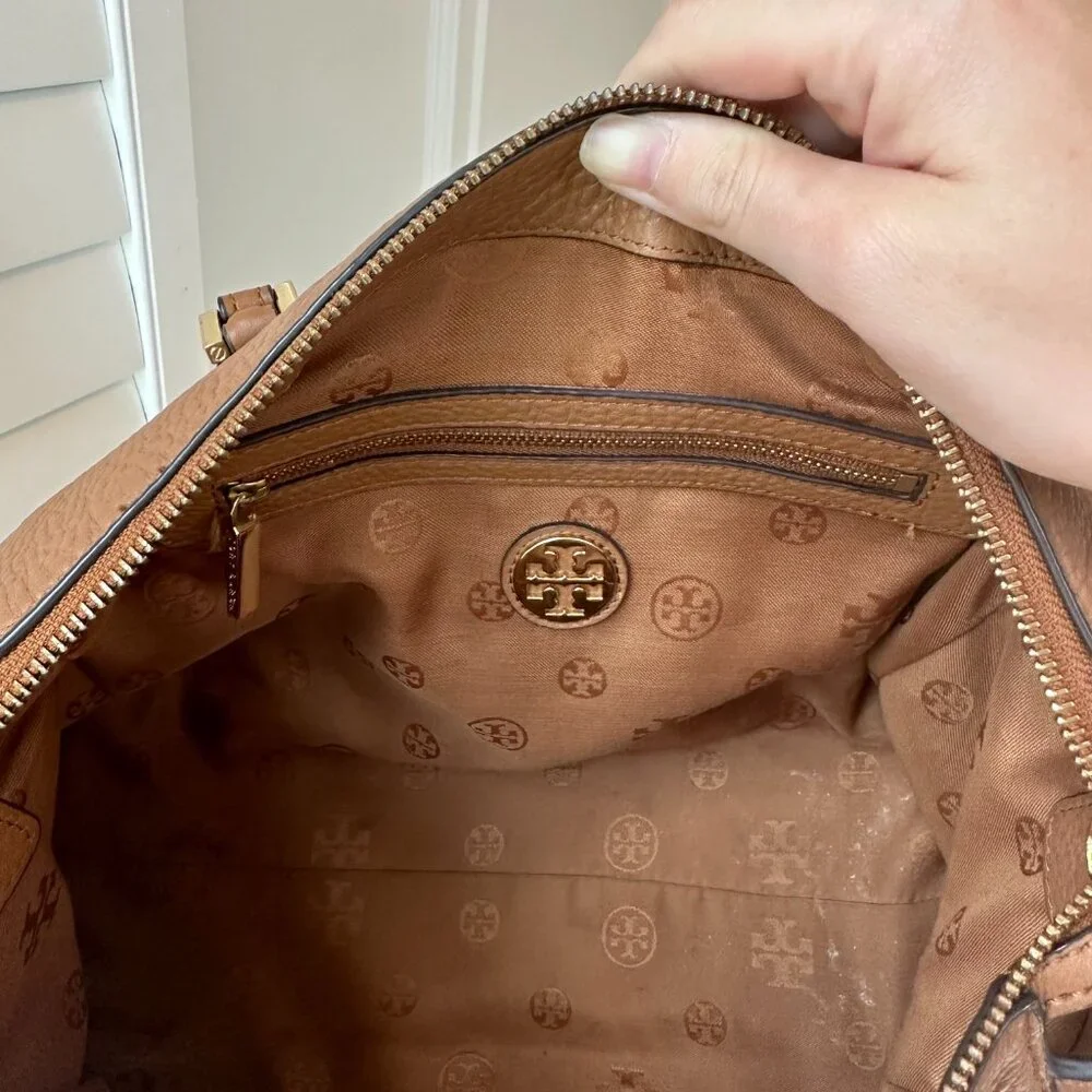 Tory Burch Thea Leather Satchel Top Handle Tan/Brown Gold Hardware - Picture 5 of 14